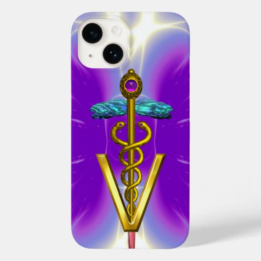Coques Case-Mate iPhone CADUCÉE VÉTÉRINAIRE SYMBOLE D'OR / Fuchsia Violet (Verso)