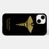 Coques Case-Mate iPhone Caduceus Gold sur Black Classy Médicale (Verso (horizontal))