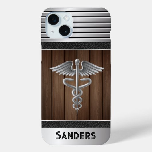 Coques Case-Mate iPhone Caduceus Personnalisé Docteur Metal & Bois (Verso)