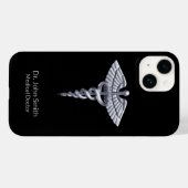 Coques Case-Mate iPhone Caduceus Silver sur Black Classy Médicale (Verso (horizontal))