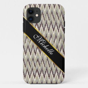 Coque iPhone 11 Café et Sage iKat ZigZag Motif
