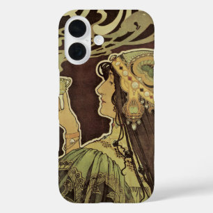 Coques iPhone 16 Café Rajah Art Nouveau vintage, femme avec café