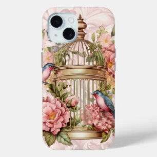 Coque Pour iPhone 15 Cage à oiseaux floral aquarelle vintage romantique