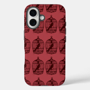 Coques iPhone 16 Cages à oiseaux vintage motif Bourgogne