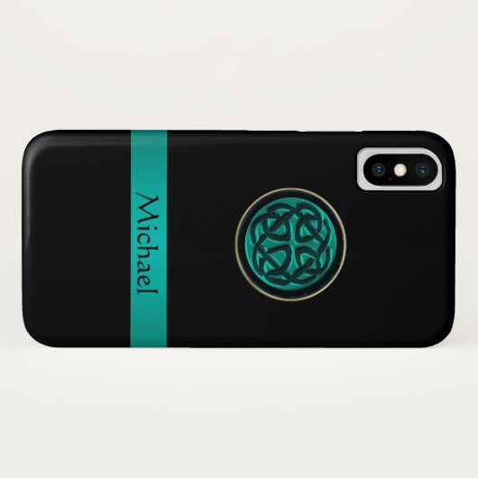 Coques Case-Mate iPhone Caisse celtique verte turquoise de l'iPhone X de (Dos (Horizontal))