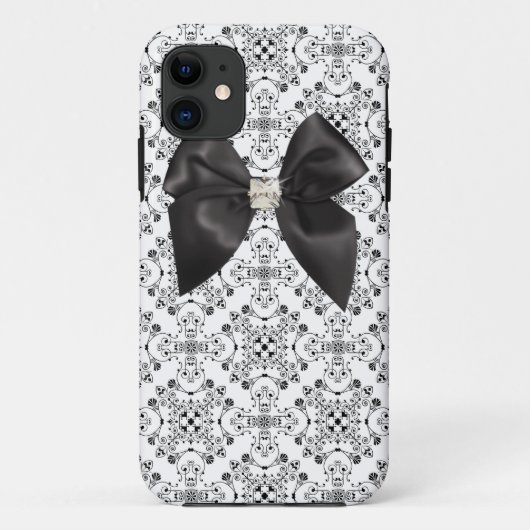 Coques Case-Mate iPhone Caisse de damassé avec l'arc noir de satin (Dos)