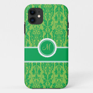 Coques Pour iPhone Caisse décorée d'un monogramme verte de l'iPhone