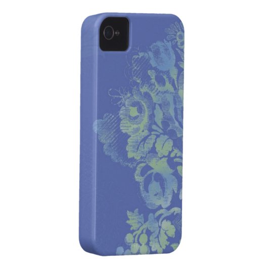 Coques Case-Mate iPhone Caisse florale bleue de l'iPhone 4/4S (Dos/Droit)