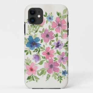 Coques Pour iPhone Caisse florale pourpre et bleue de téléphone de