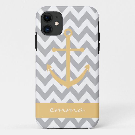 Coques Case-Mate iPhone Caisse grise et blanche de monogramme d'Ancre de (Dos)