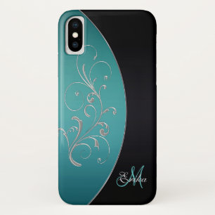 Coques Pour iPhone Caisse noire et turquoise élégante de l'iPhone X