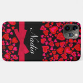 Coques Case-Mate iPhone Caisse nommée rose de ruban de coeurs et noire (Dos (Horizontal))