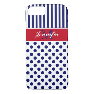 Coque iPhone 7 Caisse rayée bleue blanche rouge de l'iPhone 7 de
