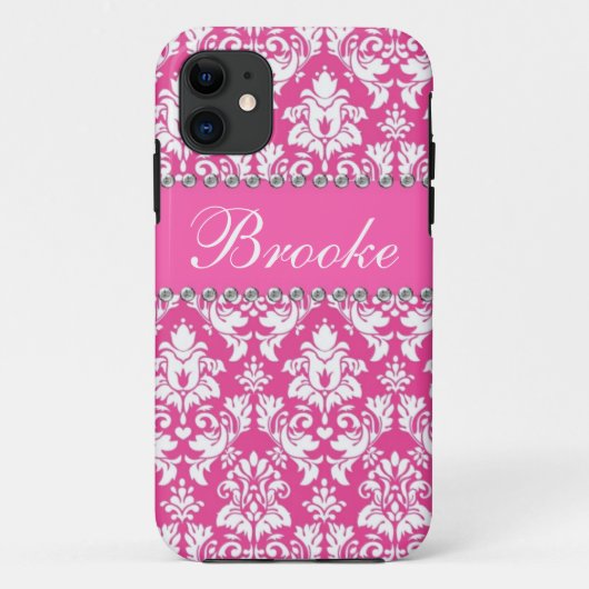Coques Case-Mate iPhone Caisse rose et blanche de nom de Bling de fausse (Dos)