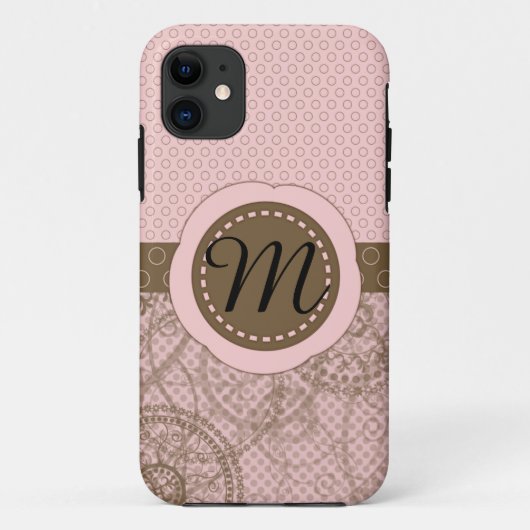 Coques Case-Mate iPhone Caisse rose et Brown de monogramme de point de (Dos)
