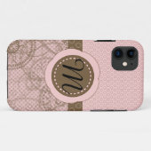 Coques Case-Mate iPhone Caisse rose et Brown de monogramme de point de (Dos (Horizontal))