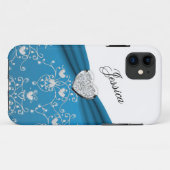 Coques Case-Mate iPhone Caisse turquoise de l'iPhone 5 de damassé de coeur (Dos (Horizontal))