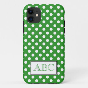 Coque Case-Mate Pour iPhone Caisse verte et blanche de point de polka de