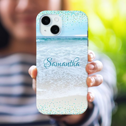 Coques Case-Mate iPhone California Ocean Beach Blue Gold Confetti Custom