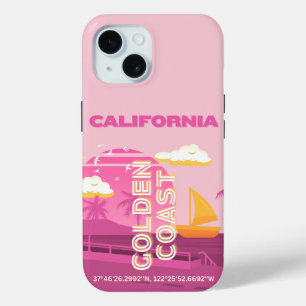 Coque Pour iPhone 15 Californie, Art du voyage, Preppy, rose