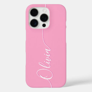 Coques iPhone 16 Pro Calligraphie élégante rose blanc Nom du script