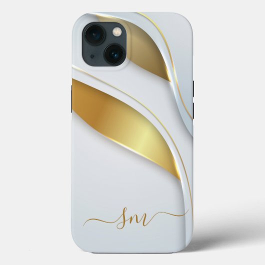 Coques Case-Mate iPhone Calligraphie initiale aspect métal 3D or blanc (Verso)