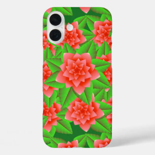 Coques iPhone 16 Plus Camélias orange corail et feuilles vertes