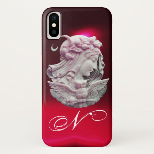COQUES Case-Mate iPhone CAMEO ANTIQUE, LUNE DAME DE NUIT AVEC OWL MONOGRAM (Dos)