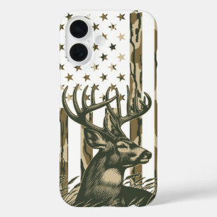 Coques iPhone 16 Camo Bottomland Drapeau américain Chasse aux Cerfs