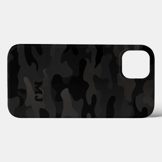 Coques Case-Mate iPhone Camo noir furtif avec initiales (Verso (horizontal))