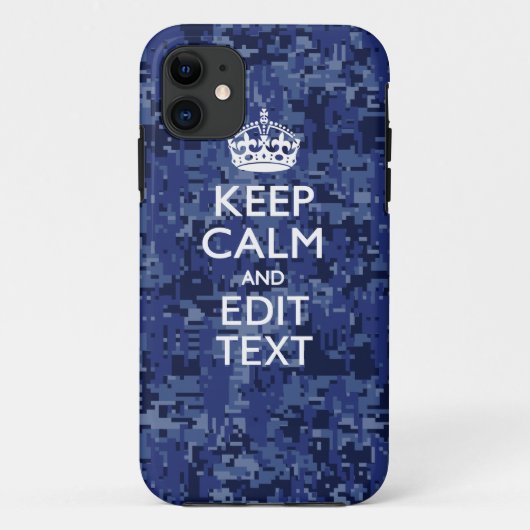 Coques Case-Mate iPhone Camo numérique Bleu GARDEZ CALME votre texte (Dos)