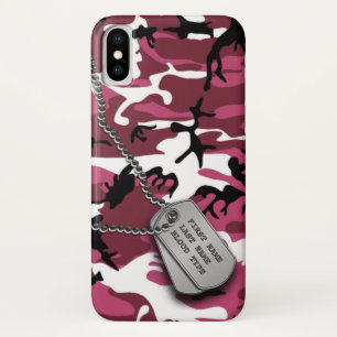 Coques Pour iPhone Camo rose avec des étiquettes de chien