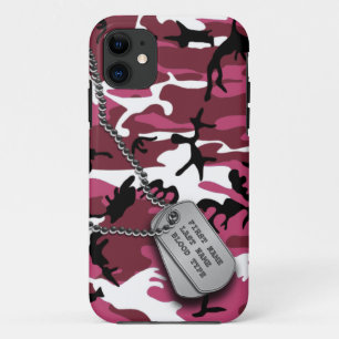 Coques Pour iPhone Camo rose avec des étiquettes de chien
