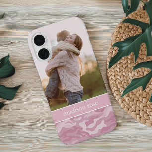 Coques iPhone 16 Camo rose Cute Pastel Photo personnalisée