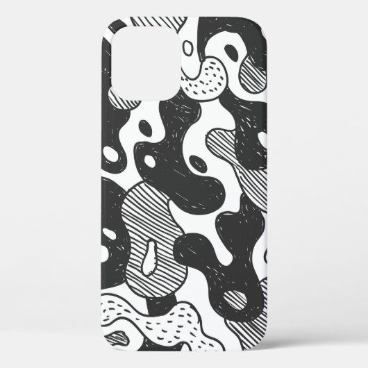 Coques Case-Mate iPhone camouflage abstrait style doodé, noir (Verso)