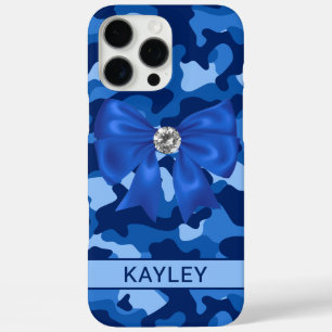 Coques iPhone 16 Pro Max Camouflage Bleu Brillants Personnalisé