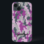 iPhone 13 Coque Camouflage cool Girly Pink Nom Personnalisé<br><div class="desc">Camo design motif dans la couleur mélange rose, violet et vert olive clair et vert olive foncé dans un ton gris subtil avec un endroit pour votre nom. Personnalisez-le avec le nom du destinataire ou customisez-le davantage si vous souhaitez modifier la police, la taille et la couleur du texte et...</div>