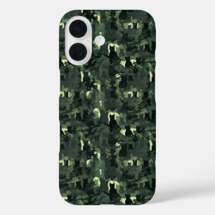 Coques iPhone 16 Camouflage de chat vert foncé