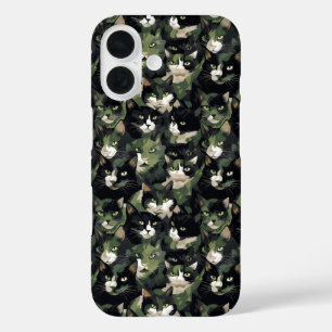 Coques iPhone 16 Camouflage de chats verts