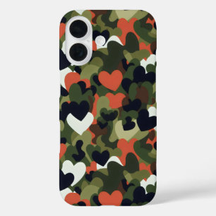 Coques iPhone 16 Camouflage du coeur Motif vert