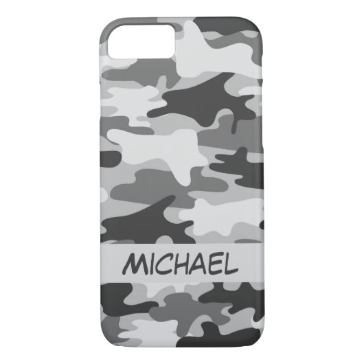 Coques Case-Mate iPhone Camouflage en argent gris Nom personnalisé (Dos)
