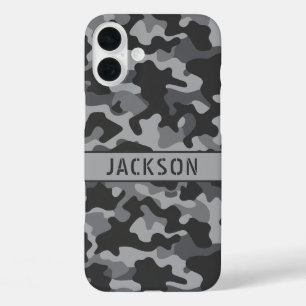 Coques iPhone 16 Plus Camouflage gris personnalisé