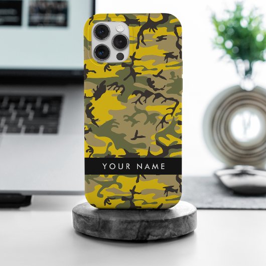 Coques Case-Mate iPhone Camouflage jaune et vert Votre nom Personnalisez