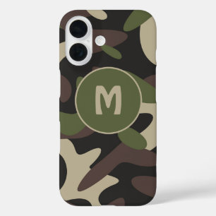 Coques iPhone 16 Camouflage militaire Caméo Motif vert Monogramme