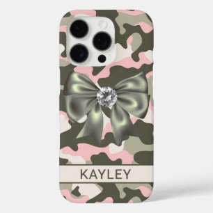 Coques iPhone 16 Pro Camouflage Personnalisé Rose Vert Brillante