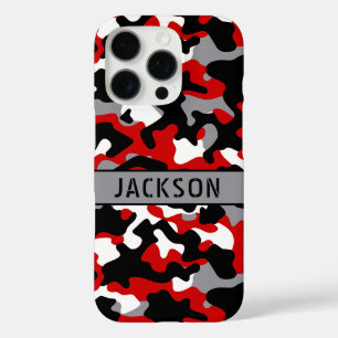 Coques iPhone 16 Pro Camouflage personnalisé rouge et noir