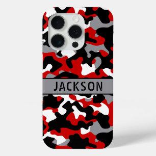 Coque iPhone 15 Pro Camouflage personnalisé rouge et noir