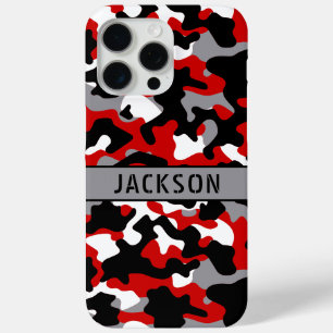 Coque iPhone 15 Pro Max Camouflage personnalisé rouge et noir