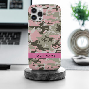 Coque iPhone 15 Pro Max Camouflage rose et vert Votre nom Personnalisez