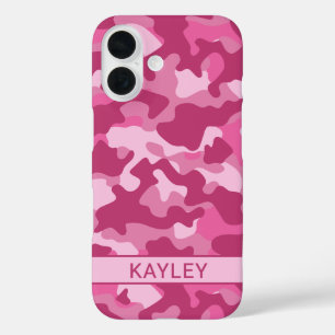 Coques iPhone 16 Camouflage Rose Personnalisé